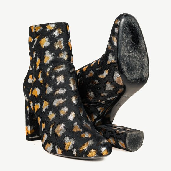 Saint Laurent Loulou Gold & Silver Glitch Leopard Jacquard Ankle Boots - Picture 4 of 11